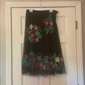 Jon Floral Embroidered Black Skirt—Size2